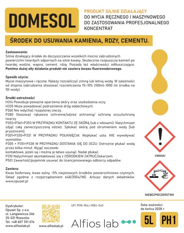 DOMESOL 5L - produkt skutecznie usuwa kamień, rdzę, cement - obrazek 3