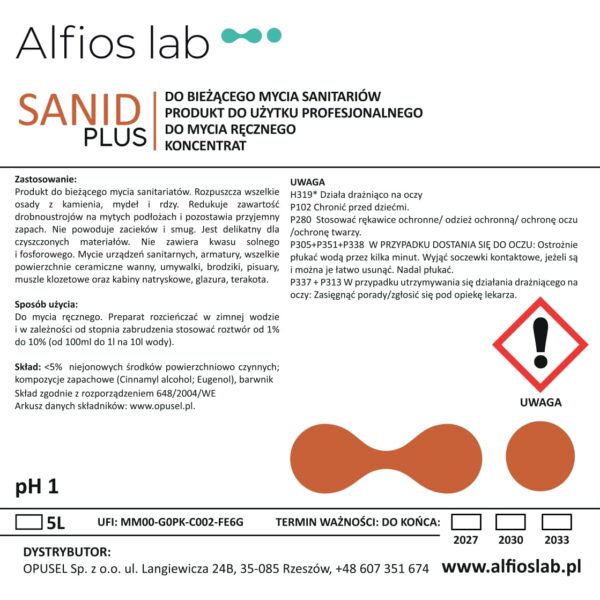 SANID PLUS 5L - skuteczny produkt do mycia i pielęgnacji łazienek i toalet - obrazek 3