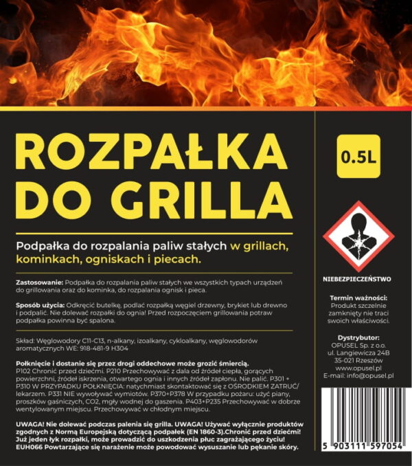 Rozpałka płynna do grilla, pieca i kominka 500ml - obrazek 2