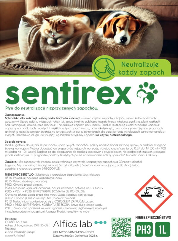 SENTIREX KOT i PIES 1L - płyn do neutralizacji nieprzyjemnych zapachów kota i psa - obrazek 2