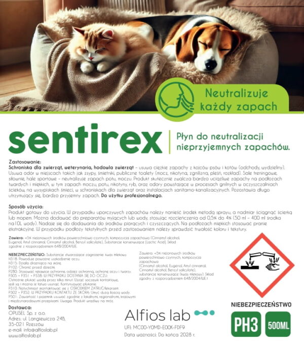 SENTIREX KOT i PIES 500ml - płyn do neutralizacji nieprzyjemnych zapachów kota i psa - obrazek 2