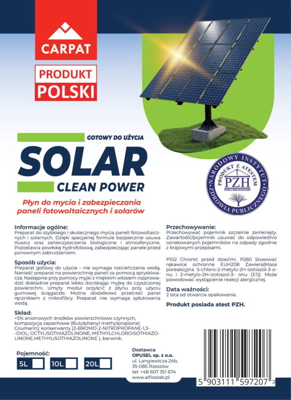 SOLAR CLEAN POWER 5L - płyn do mycia paneli słonecznych - obrazek 3
