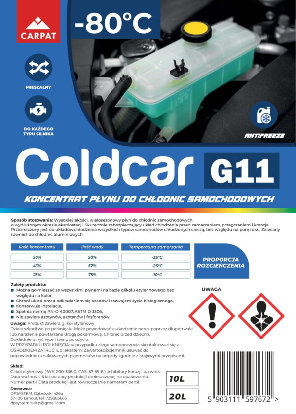 Coldcar G11 -80°C - Koncentrat płynu do chłodnic samochodowych  - obrazek 4