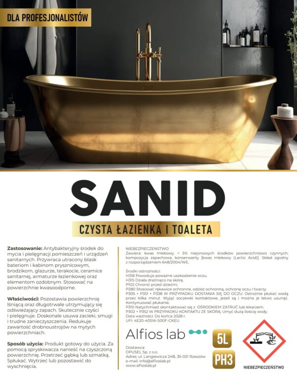 SANID 5L - środek do bieżącego mycia sanitariatów i łazienek - obrazek 3