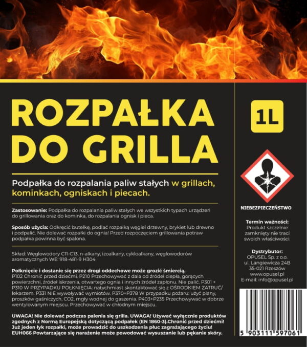 Rozpałka płynna do grilla, pieca i kominka 1L - obrazek 2
